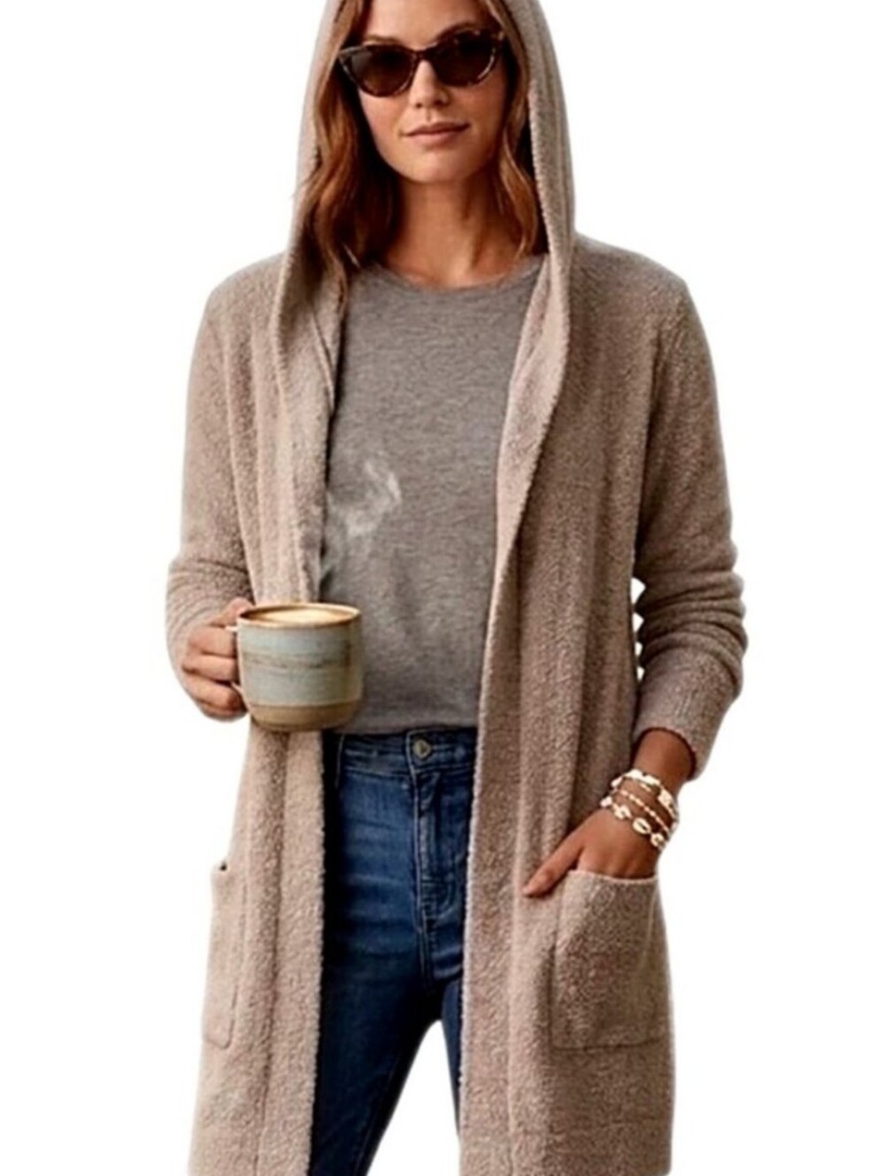 Barefoot Dreams Cozychic Lite hooded Cardigan light pink size small